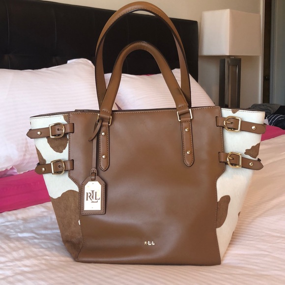 Lauren Ralph Lauren Leather Cow Print Handbag - Picture 1 of 8